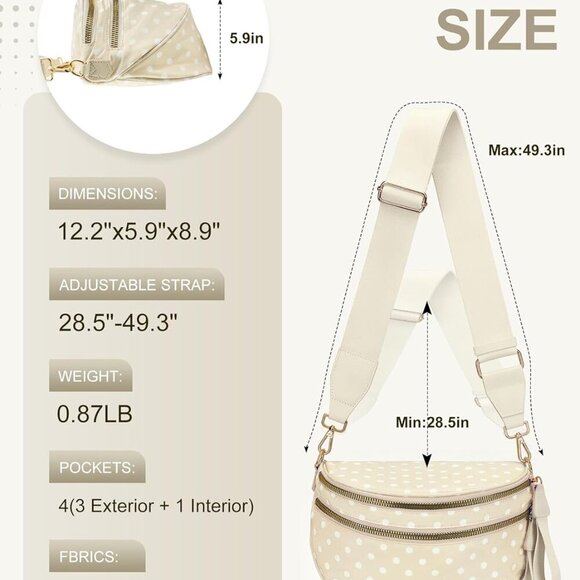 Chic Water-Resistant Nylon Bum Bag with Dot Print, Spacious & Convertible Design - Picture 3 of 7